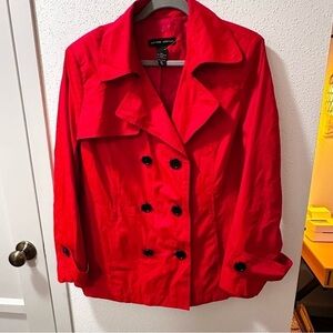 Nylon Red Double Breasted New York & Company Blazer Rain Jacket Sz XL